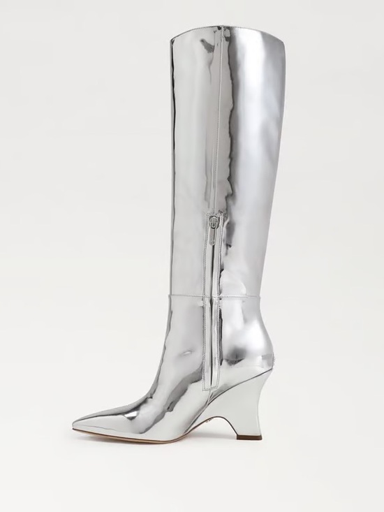 Sam Edelman Shoes - Sam Edelman Vance 2 Knee High Boots Soft Silver Metallic Pointed Toe Block Heel